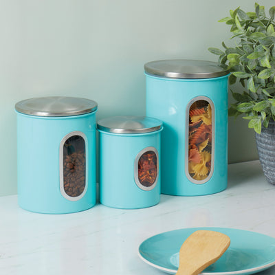 4 of 4:Home Basics 3 Piece Stainless Steel Top Canisters with Windows, Turquoise 