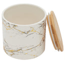 2 of 3:Petit pot en céramique effet marbre Home Basics avec couvercle en bambou, blanc 