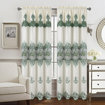 1 of 5:Panneau de fenêtre à passe-tringle en macramé floral Caroline avec cantonnière attachée, 55 x 84 pouces 