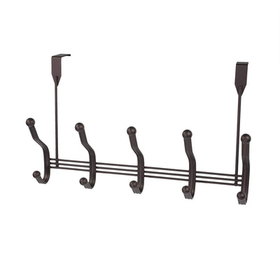 2 of 5:Home Basics 5 Dual Hook Over the Door Steel Organizing Rack, Bronze 