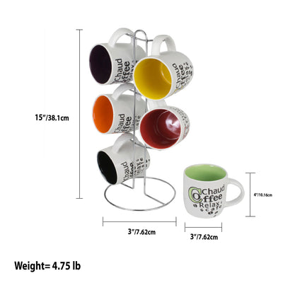 6 of 6:Home Basics Juego de tazas con soporte de 6 piezas 