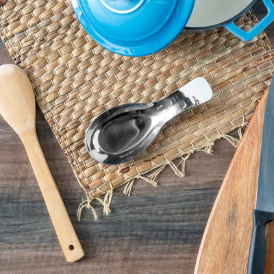 3 of 4:Home Basics Stainless Steel Spoon Rest, Kitchen Spoon Utensil Holder, Silver, 7.9x3.1 Inches 