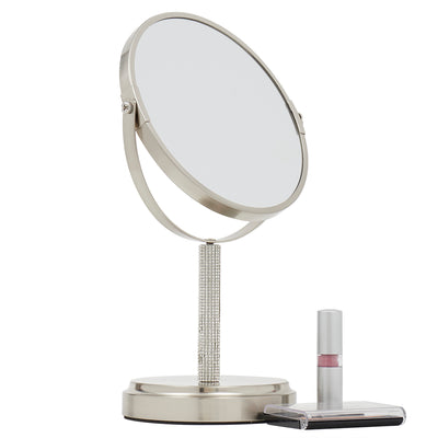 3 of 4:Home Basics Diamond Double Sided Cosmetic Mirror, (1x/5x Magnification), Satin Nickel 