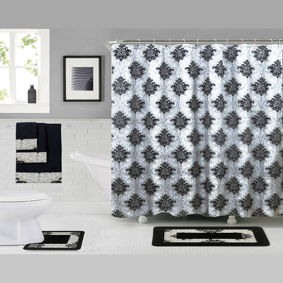 1 of 1:Rowland - Juego de alfombrillas de baño con bandas florales de 18 piezas, color negro 