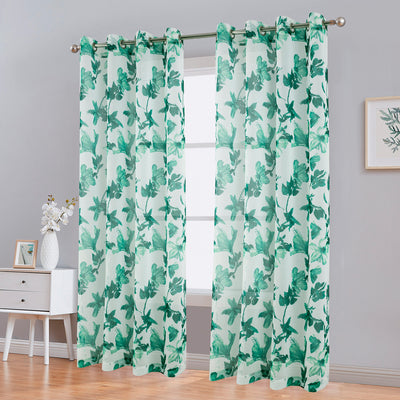 1 of 6:Myra Floral Printed Semi-Sheer Grommet Window Panel, 54x84 Inches 