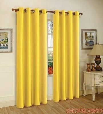 1 of 1:Melanie Panel de ventana de seda sintética con 8 ojales, amarillo brillante, 55 x 84 pulgadas 