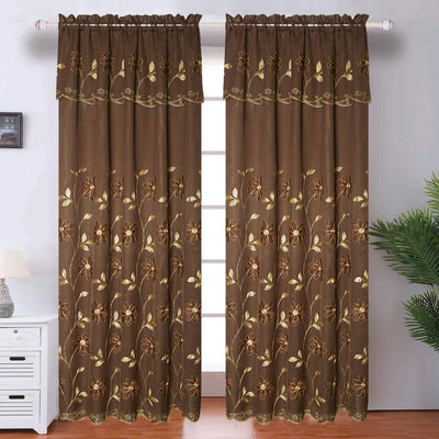 5 of 5:Delilah Floral Rod Pocket Embroidered Window Panel with Valance and Backing, 54x84 Inches 