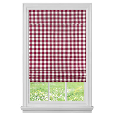 26 of 27:Cortina de ventana romana inalámbrica con cuadros de búfalo 
