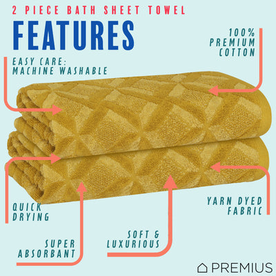 6 of 24:PREMIUS 2 Pack Geo 100% Cotton Yarn Dyed Bath Sheet Towel, 32x64 Inches 
