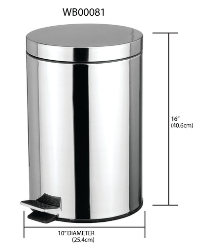 3 of 3:Home Basics 12 Liter Polished Stainless Steel Round Waste Bin, Silver 
