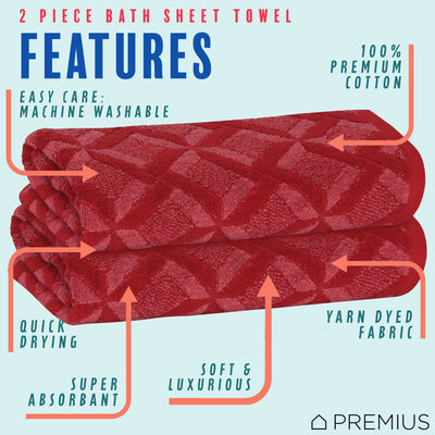 23 of 24:PREMIUS 2 Pack Geo 100% Cotton Yarn Dyed Bath Sheet Towel, 32x64 Inches 