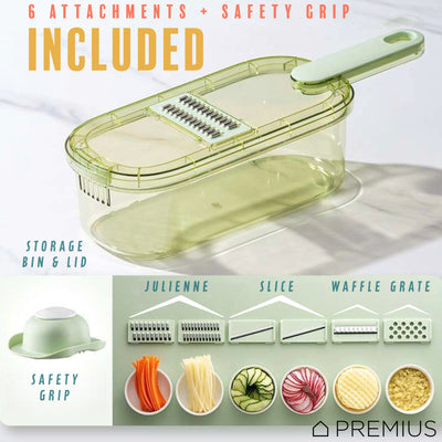 5 of 8:PREMIUS 6-In-1 Mandoline Slicer with Storage Bin and Handle, Green-Clear, 1.5 Quarts 