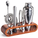 1 of 4:Kit de barman pour mixologie et artisanat : ensemble de 10 ustensiles de bar avec support en acajou, argenté 