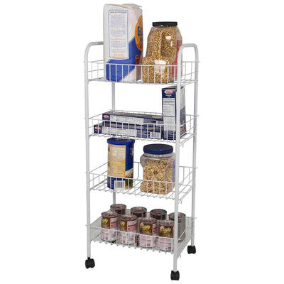 2 of 5:Home Basics 4 Tier Steel Kitchen Trolley, White, 34x14x9 Inches 