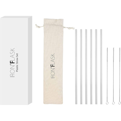 1 of 4:IRON °FLASK 6 Plastic Reusable Drinking Straws with Bendy Silicone Tips, 3 Cleaning Brushes & Travel Case, Clear 