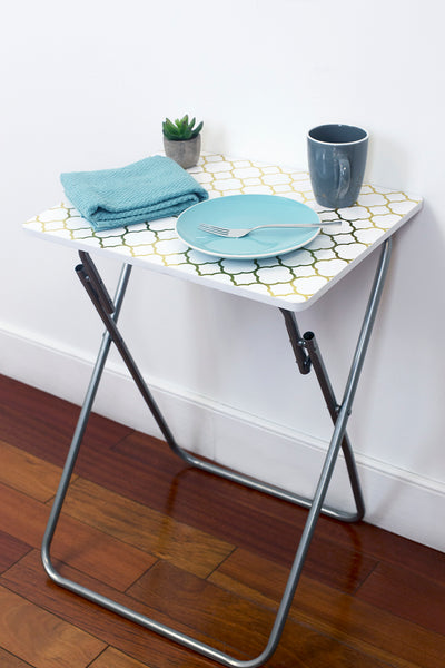 5 of 8:Home Basics Multi-Purpose Folding Table, Mettalic Lattice Gold, 15x19x25.5 Inches 