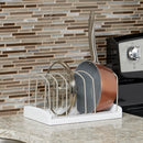 4 of 4:Home Basics Organizador ajustable para tapa y sartén, color blanco 