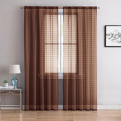 41 of 52:Lisa Plaid Sheer Rod Pocket Panel, Black, 55x90 Inches 