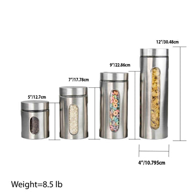 3 of 3:Home Basics 4 Piece Stainless Steel Canister Set 