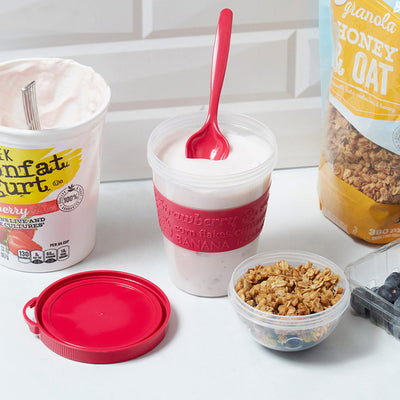 3 of 4:Home Basics Plastic To-Go Cup with Spoon, Assorted Colors 