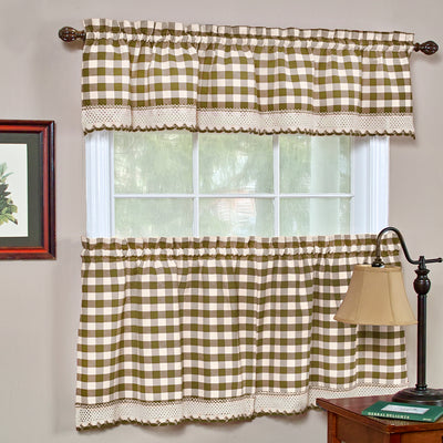 2 of 3:Buffalo Check Window Curtain Tier Pair - 58x24 - Taupe 