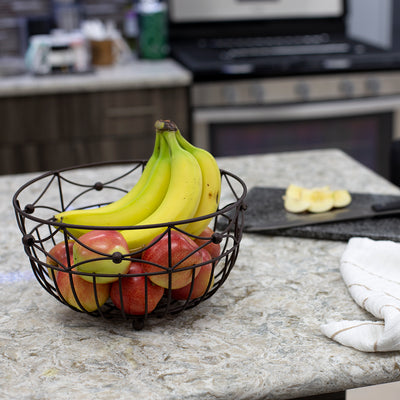 3 of 4:Home Basics Arbor Collection Large Capacity Decorative Non-Skid Steel Fruit Bowl, Oil Rubbed Bronze 