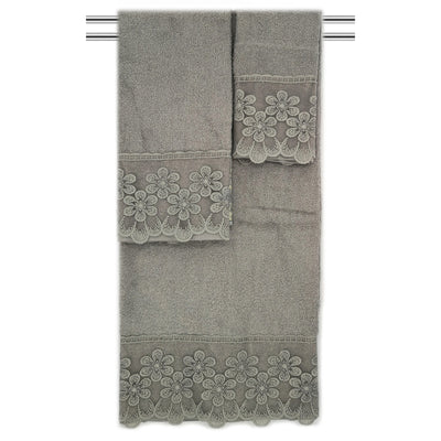 5 of 7:Ensemble de 3 serviettes de bain décoratives en coton brodées florales Florentina 