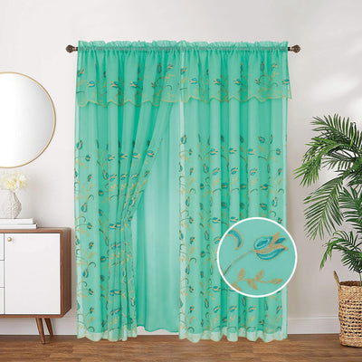 1 of 12:Kylie Embroidered Rod Pocket Window Panel with Attached Valance and Backing, 54x90 Inches 