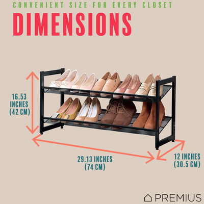 5 of 6:PREMIUS 2 Layer Stackable Mesh Shelf Shoe Rack, Black, 29x12x16.5 Inches 