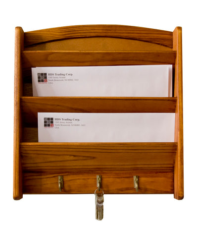 1 of 4:3-Tier Pine Letter Rack With Key Hooks - Natural 