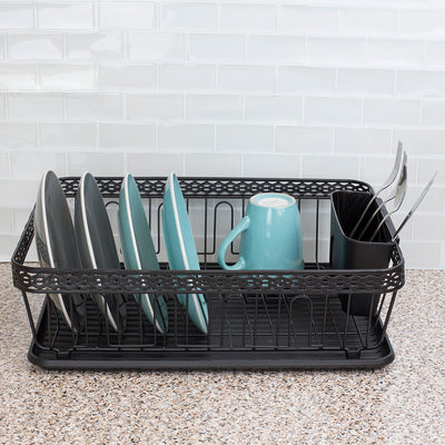 3 of 4:Home Basics 3 Piece Decorative WIre Steel Dish Rack, Black 