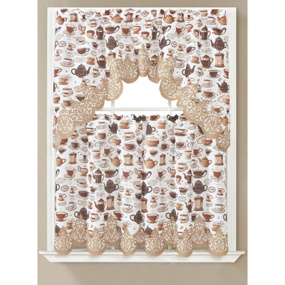 1 of 1:Ensemble de rideaux de cuisine couleur café moka, marron, cantonnière 60 x 36 pouces, niveaux 30 x 36 pouces 