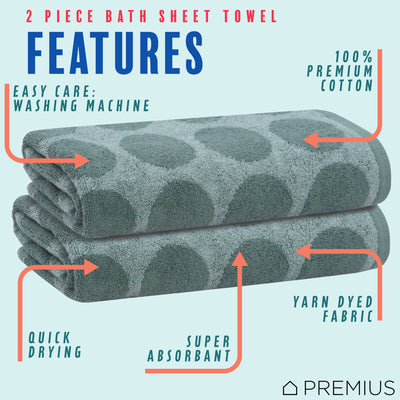 14 of 42:PREMIUS 2 Pack Circles 100% Cotton Yarn Dyed Bath Sheet Towel, 32x64 Inches 