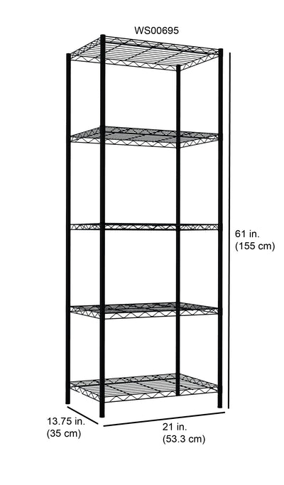 5 of 5:Étagère de rangement à 5 niveaux Home Basics, noire, 53 x 35 x 155 cm 