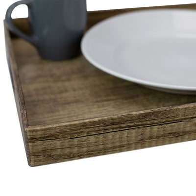 3 of 10:Home Basics Wood-Like Rustic Serving Tray with Cut-Out Handles, Brown 