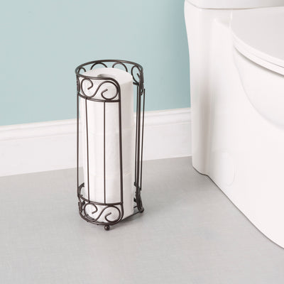 5 of 7:Home Basics Scroll Collection Bath Tissue Reserve Toilet Paper Roll Holder Stand, Bronze 