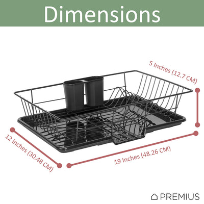 4 of 6:Escurridor de platos Premius de 3 piezas con soporte para cubiertos, negro, 19x12x5 pulgadas 