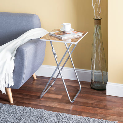 4 of 6:Home Basics Mesa plegable multiusos de mármol, color marrón 