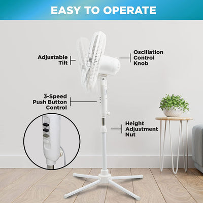 6 of 7:Comfort Zone Oscillating Pedestal Fan White, 16-Inch 
