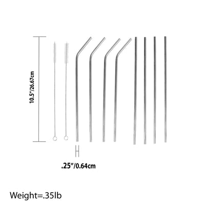 5 of 5:Home Basics 10 Piece Reusable Stainless Steel Drinking Straw Set, Silver 