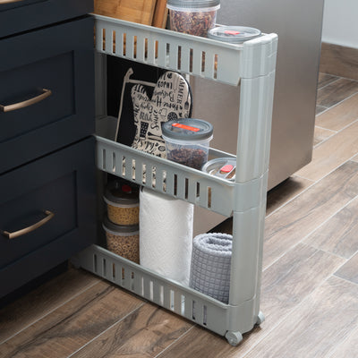 4 of 4:Simplify 3 Tier Slim Slide Out Storage Cart in Grey 