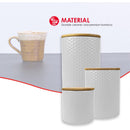 3 of 7:Home Basics 3 Piece Ceramic Canister Set with Bamboo Lids, Honeycomb White 