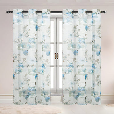 3 of 5:Alaina 2 Pack Floral Sheer Voile Grommet Window Curtain Panel, 37x84 Inches 