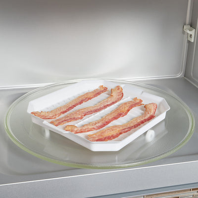 4 of 4:Home Basics Plastic Microwave Cooking Tray, White 