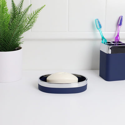 4 of 4:Home Basics Skylar - Jabonera ovalada de plástico ABS, color azul marino 