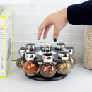 5 of 6:Home Basics Contemporary Low Profile Revolving 8-Jar Spice Rack Set, Black 