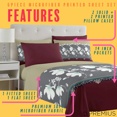 9 of 28:PREMIUS Scarlett Soft Wrinkle-Free Microfiber Sheet Set, Brick-Gray-Beige 