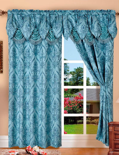 1 of 1:Penelopie Jacquard Rod Pocket Panel With Attached Valance, Blue, 54x84 Inches 