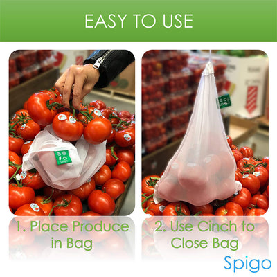 3 of 6:Spigo Reusable and Washable Mesh Produce Bags, 5 Count, 12x14 Inches 
