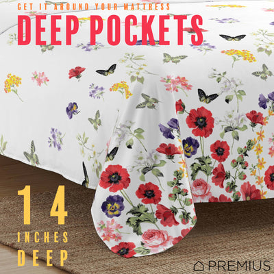5 of 28:PREMIUS Butterfly Soft Wrinkle-Free Microfiber Sheet Set, White-Multi 